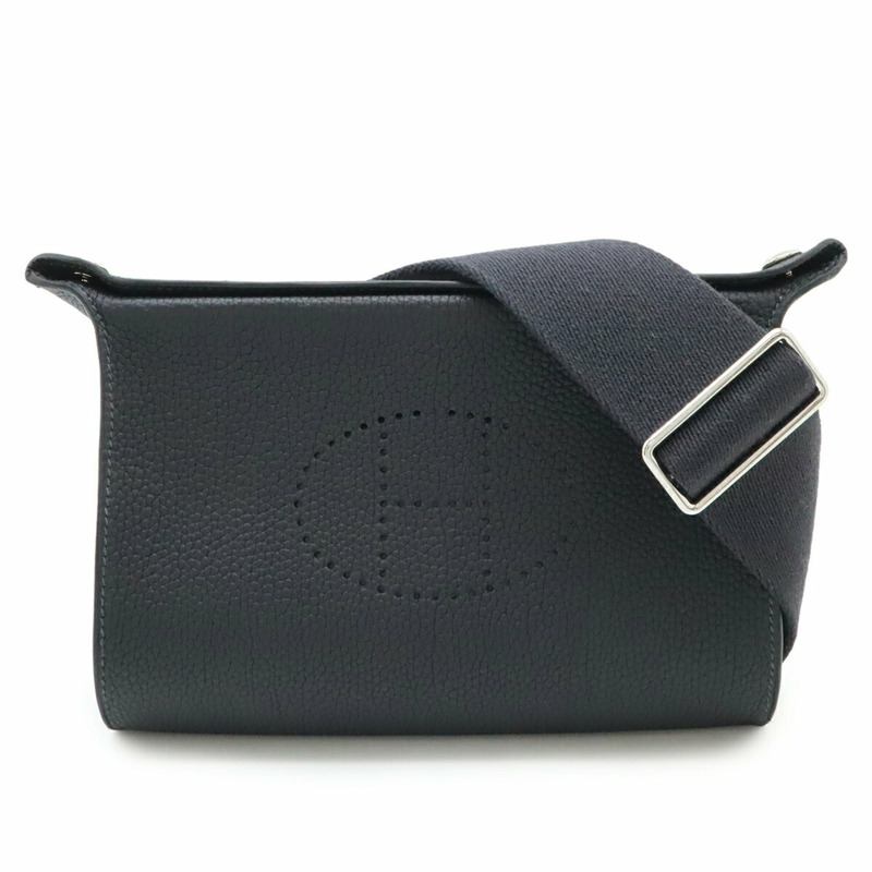 愛馬仕 Hermès Vide Poche H Evelyn 肩包 Togo 黑色 W 印章-0