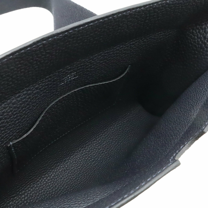 愛馬仕 Hermès Vide Poche H Evelyn 肩包 Togo 黑色 W 印章-7