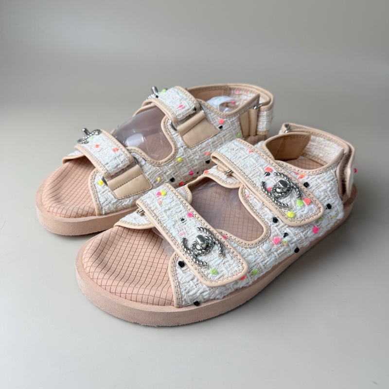 CHANEL/香奈兒 銀粉編織雙C涼鞋 39碼 無附件-0