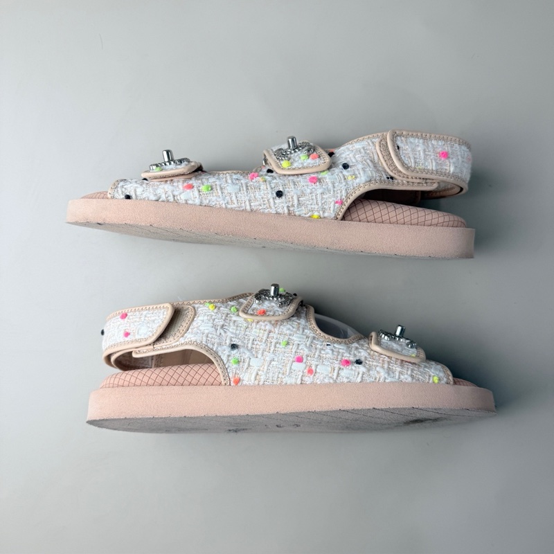 CHANEL/香奈兒 銀粉編織雙C涼鞋 39碼 無附件-2