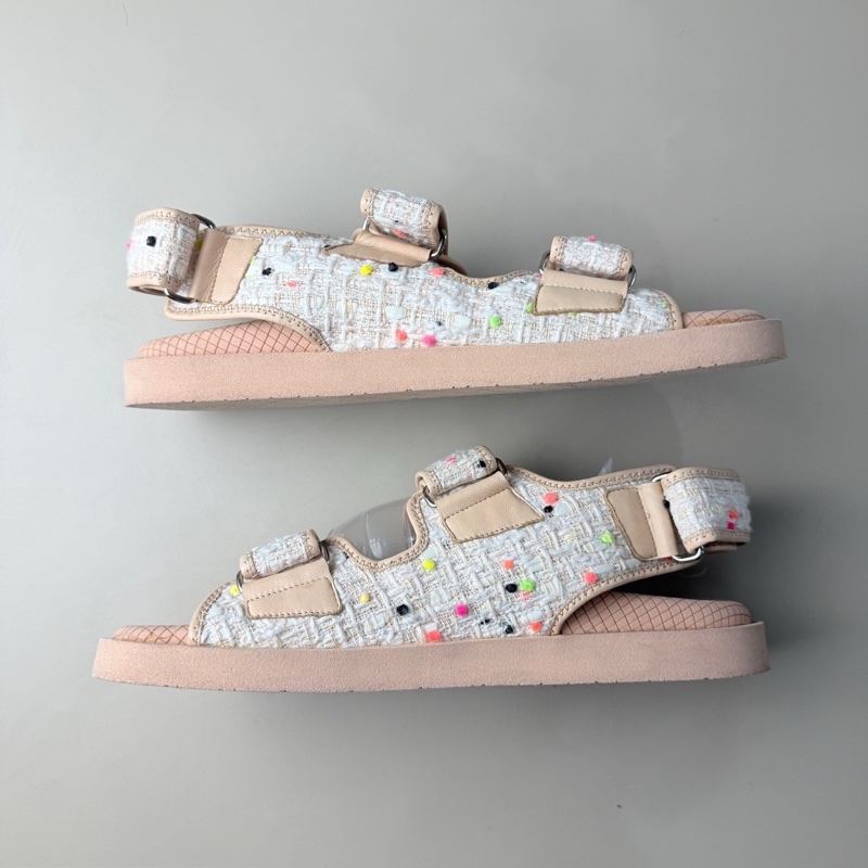 CHANEL/香奈兒 銀粉編織雙C涼鞋 39碼 無附件-4