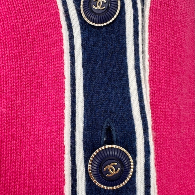 99新 chanel/香奈兒 山羊絨開衫 36碼 粉藍白條紋  肩40胸86長50-2