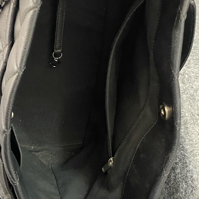 Chanel香奈兒 黑銀荔枝紋牛皮雙C大購物tote  單肩手提包 容量大 雙鏈 17開-6