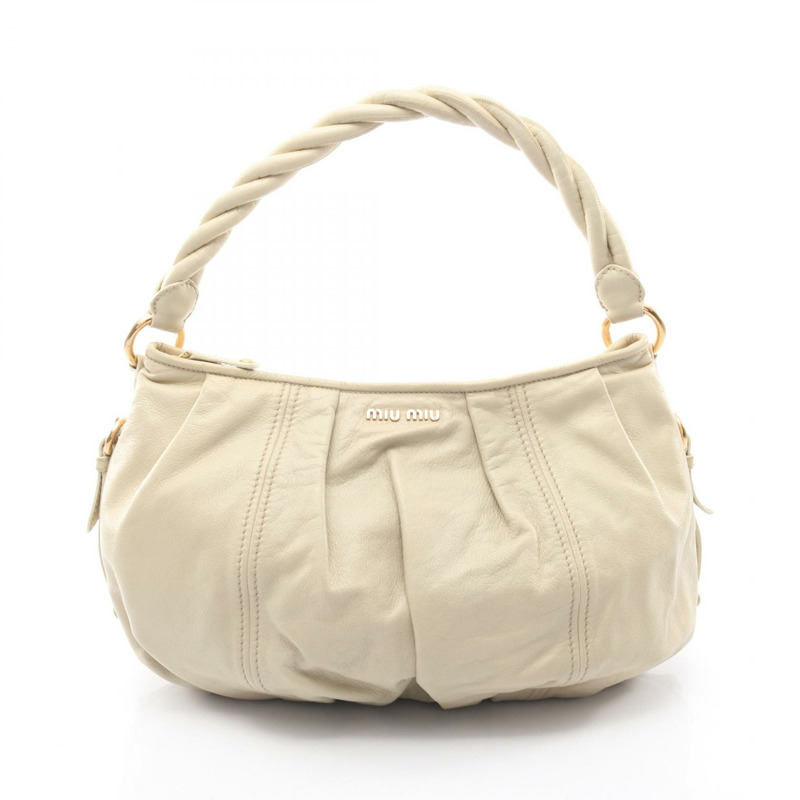 Miu Miu Logo 單肩包，米色皮革，二手女款-0
