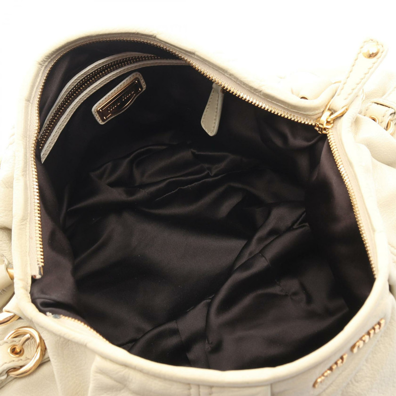 Miu Miu Logo 單肩包，米色皮革，二手女款-2