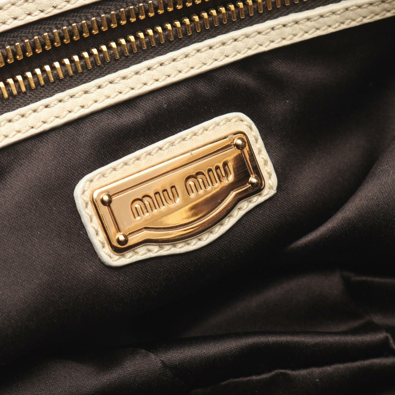 Miu Miu Logo 單肩包，米色皮革，二手女款-3