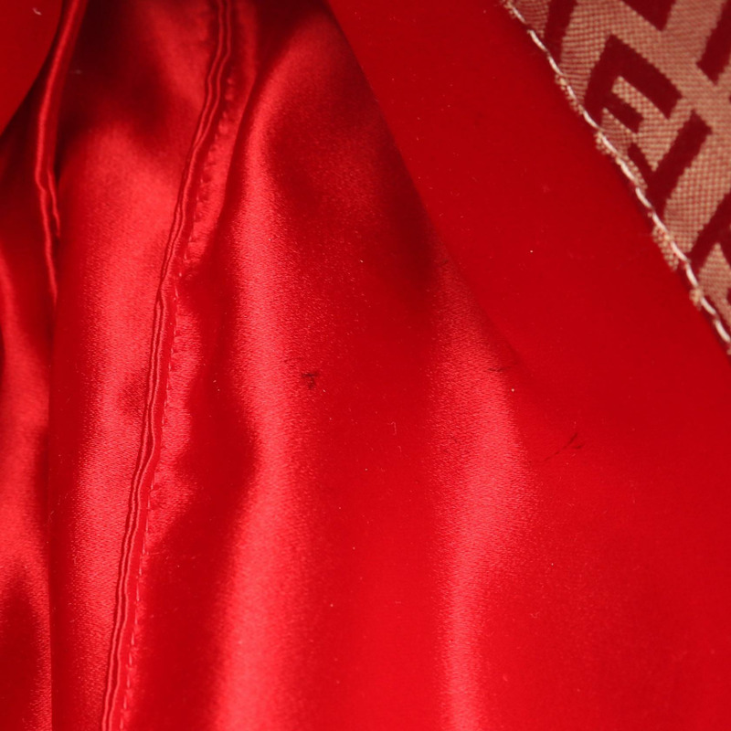 FENDI Zucchino 單肩包 26796 帆布皮革 紅色 米色 二手 女士-7