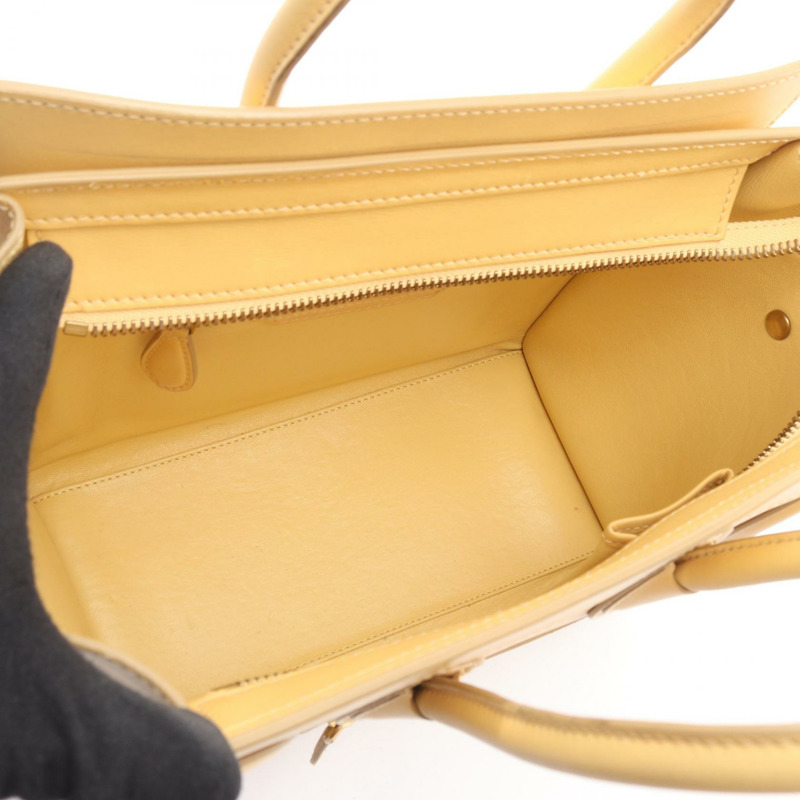 CELINE Luggage 微型購物手提包 167793 皮革 黃色 二手 女士-2