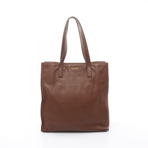 Miu Miu Logo 手提包，棕色皮革，二手女款