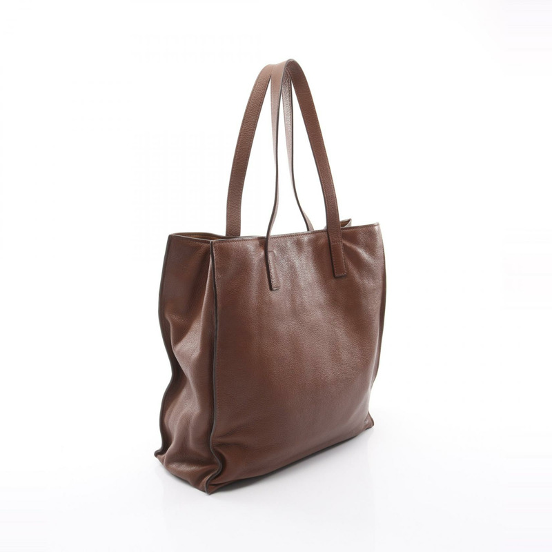 Miu Miu Logo 手提包，棕色皮革，二手女款-1