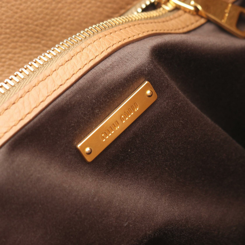 Miu Miu Logo 手提包，棕色皮革，二手女款-3