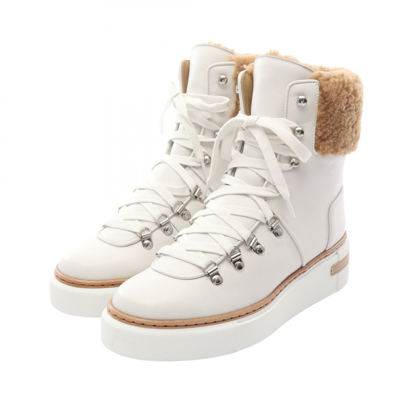 愛馬仕 Flocon 女款羊毛皮靴，白色/棕色/白色，二手，尺寸 36-0