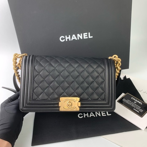 Chanel boy25牛皮黑金 🈶專櫃購證👍