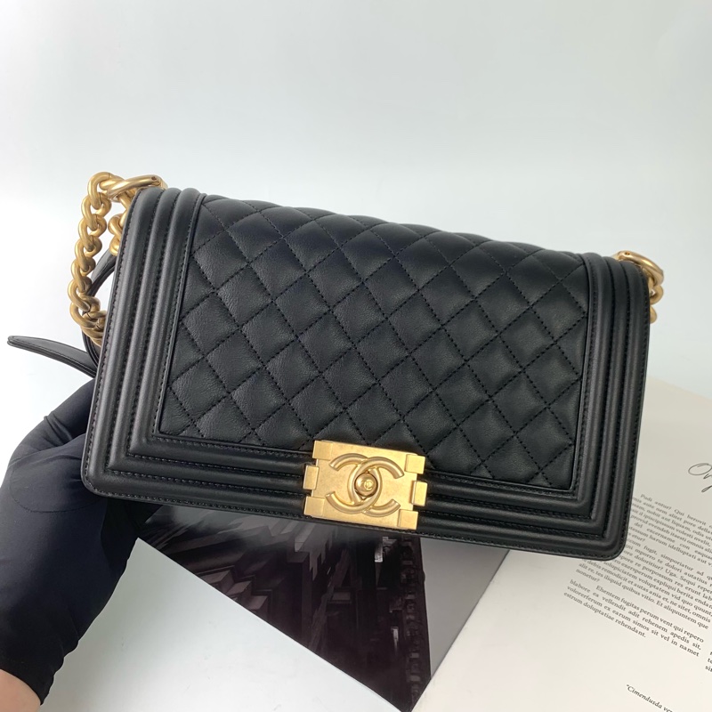 Chanel boy25牛皮黑金 🈶專櫃購證👍-1