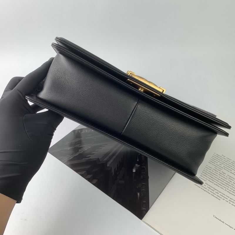 Chanel boy25牛皮黑金 🈶專櫃購證👍-2