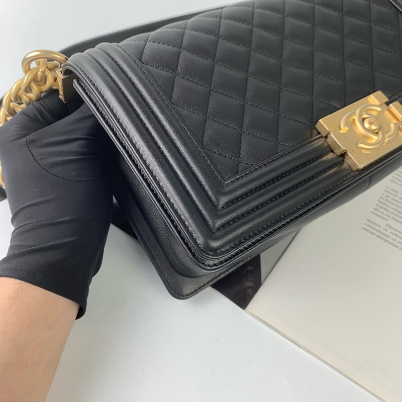 Chanel boy25牛皮黑金 🈶專櫃購證👍-4