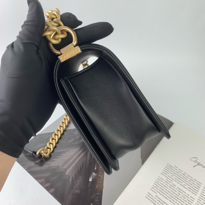 Chanel boy25牛皮黑金 🈶專櫃購證👍-7