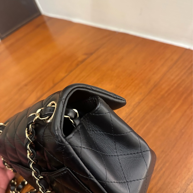CHANEL 黑菱格淡金雙C超夯方胖鏈包 專櫃代購賣超貴…-10