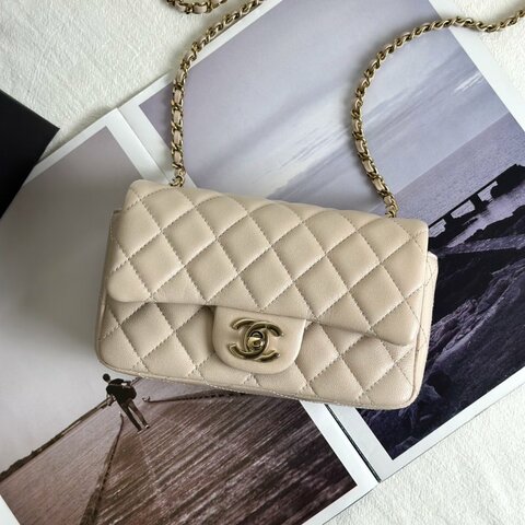 CHANEL 經典口蓋包Mini CF18 - 羊皮米金