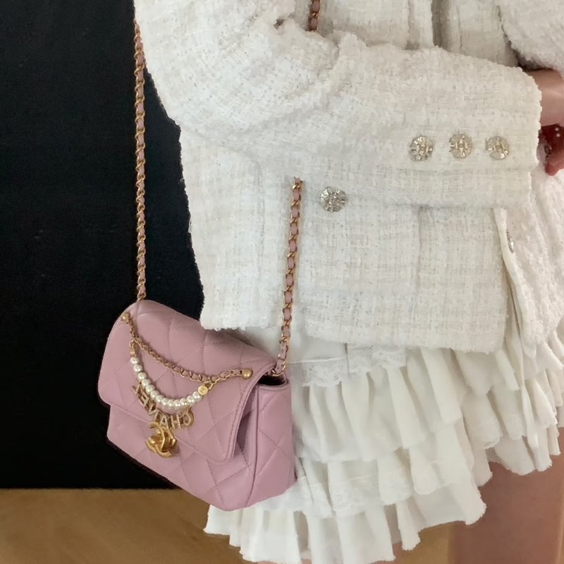 CHANEL 24A珍珠字母鍊方胖子 20 - 粉金-1