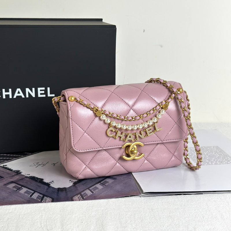 CHANEL 24A珍珠字母鍊方胖子 20 - 粉金-2