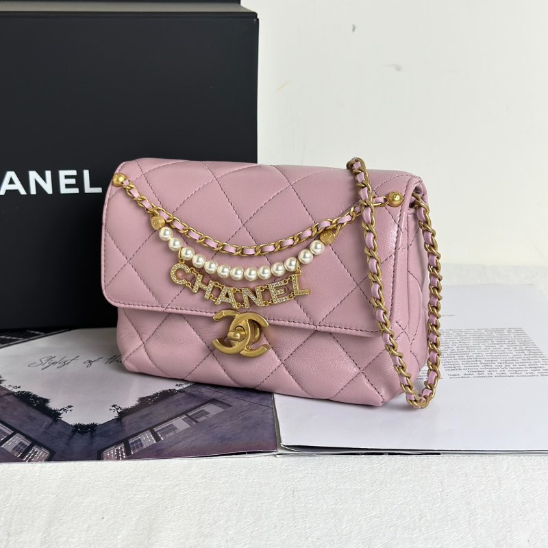 CHANEL 24A珍珠字母鍊方胖子 20 - 粉金-3