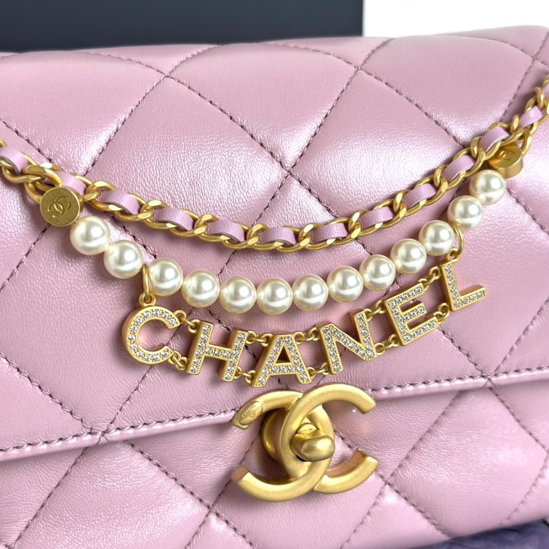 CHANEL 24A珍珠字母鍊方胖子 20 - 粉金-7