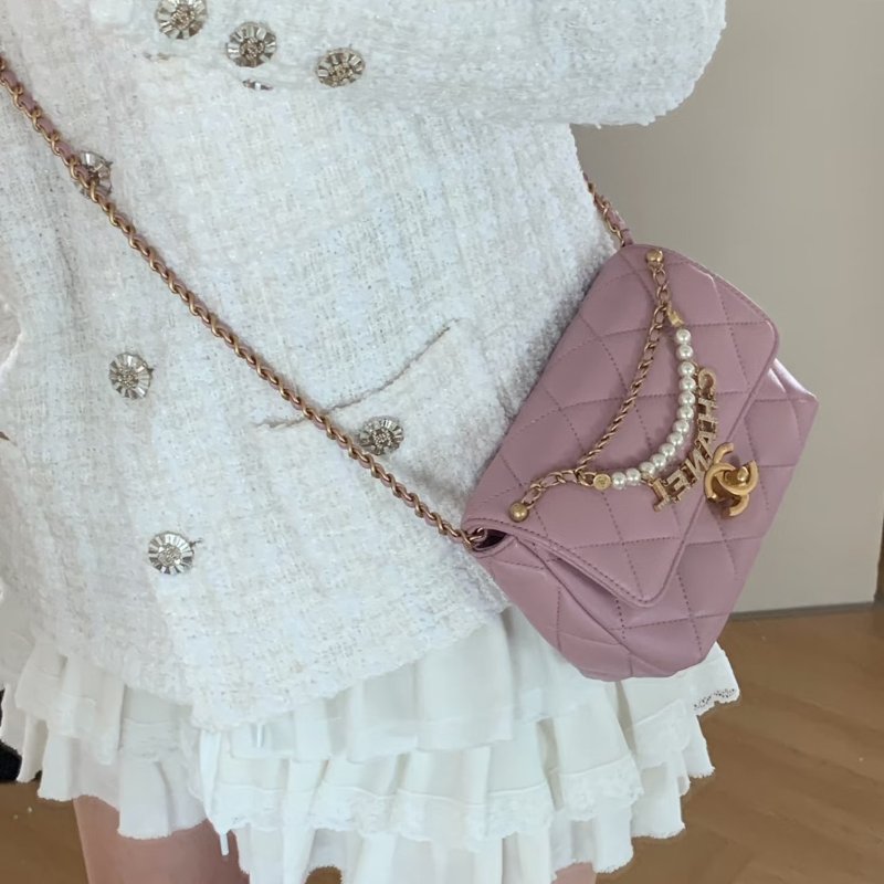 CHANEL 24A珍珠字母鍊方胖子 20 - 粉金-8