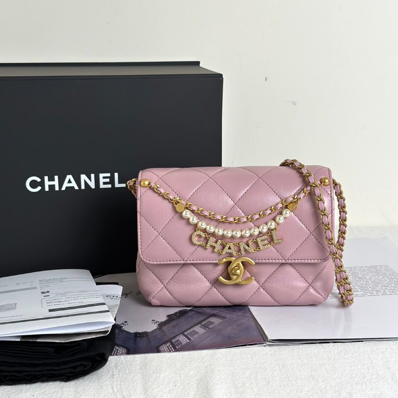 CHANEL 24A珍珠字母鍊方胖子 20 - 粉金-9