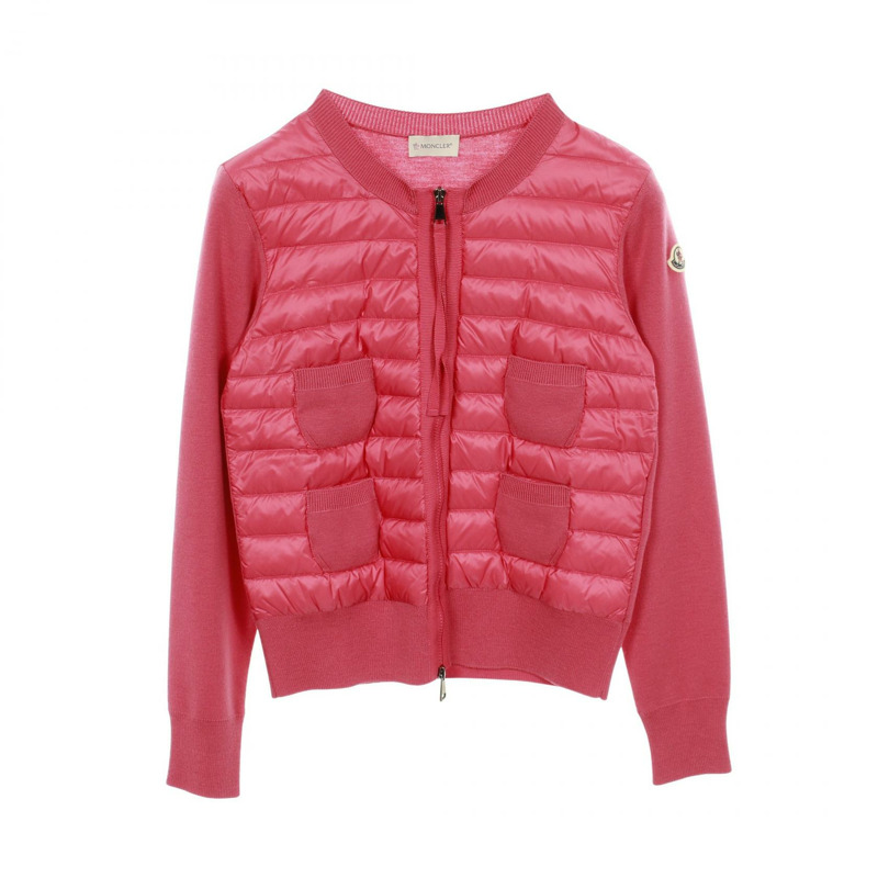 MONCLER 開襟羊毛羽絨服，尼龍羊毛混紡，粉紅色，S碼，二手女款-0
