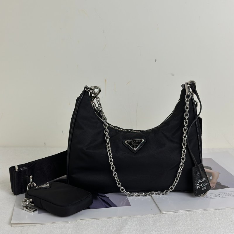 PRADA 經典三合一尼龍斜背包 - 黑銀-0