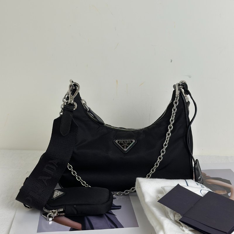PRADA 經典三合一尼龍斜背包 - 黑銀-6
