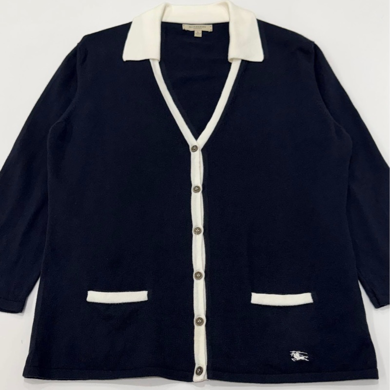 BURBERRY 倫敦 帶領戰馬針織開襟外套 深藍近黑-5