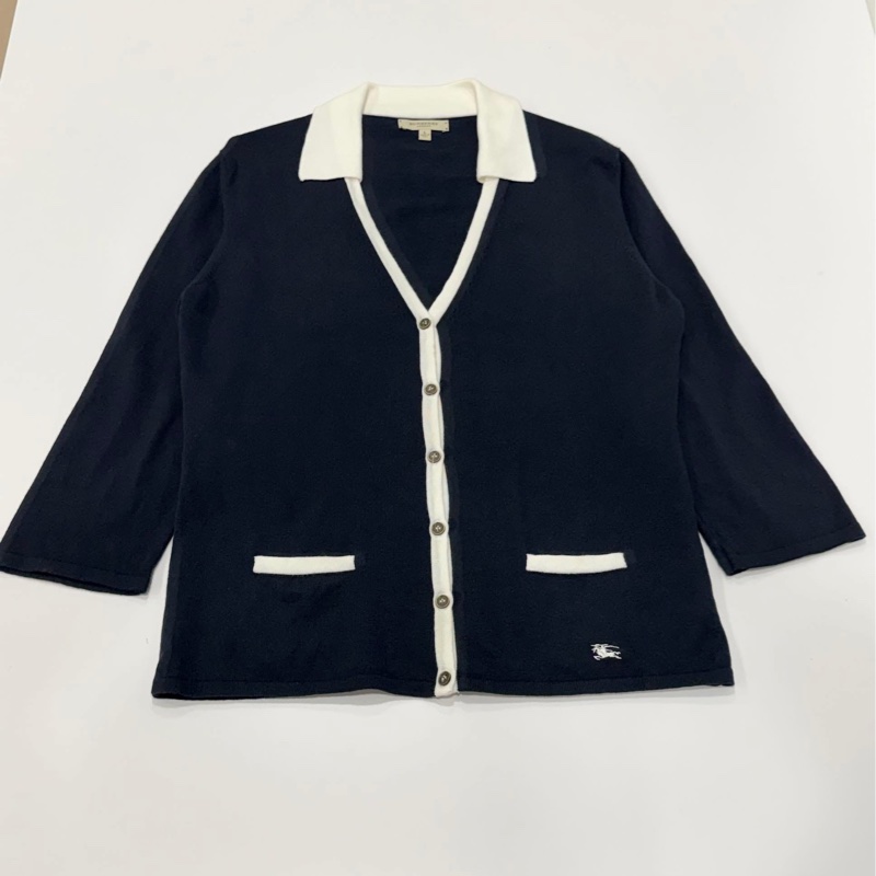 BURBERRY 倫敦 帶領戰馬針織開襟外套 深藍近黑-6