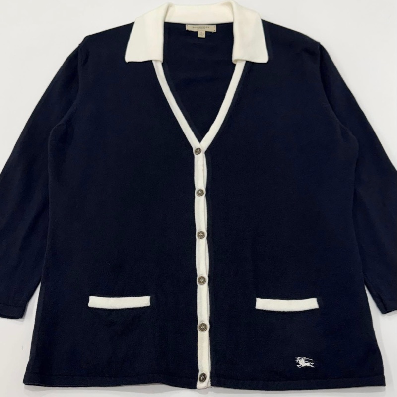 BURBERRY 倫敦 帶領戰馬針織開襟外套 深藍近黑-5