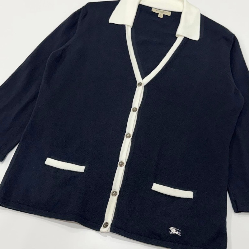 BURBERRY 倫敦 帶領戰馬針織開襟外套 深藍近黑-6