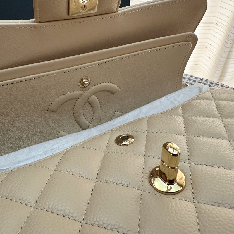 Chanel Classic Flap Small cf23 Caviar Beige 米色荔枝皮 金扣 晶片款 全新-2
