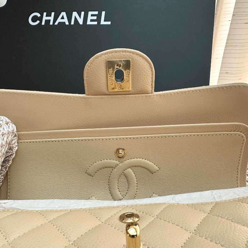 Chanel Classic Flap Small cf23 Caviar Beige 米色荔枝皮 金扣 晶片款 全新-3