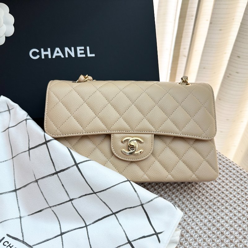 Chanel Classic Flap Small cf23 Caviar Beige 米色荔枝皮 金扣 晶片款 全新-5