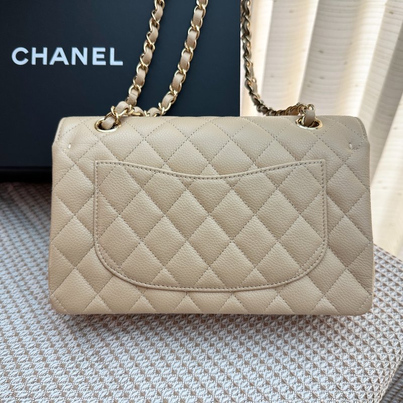 Chanel Classic Flap Small cf23 Caviar Beige 米色荔枝皮 金扣 晶片款 全新-6
