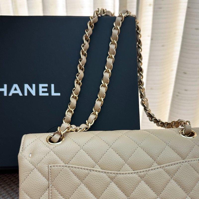 Chanel Classic Flap Small cf23 Caviar Beige 米色荔枝皮 金扣 晶片款 全新-13