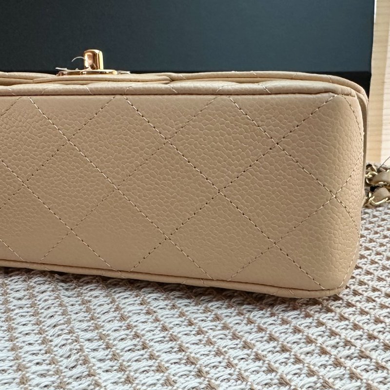 Chanel Classic Flap Small cf23 Caviar Beige 米色荔枝皮 金扣 晶片款 全新-8