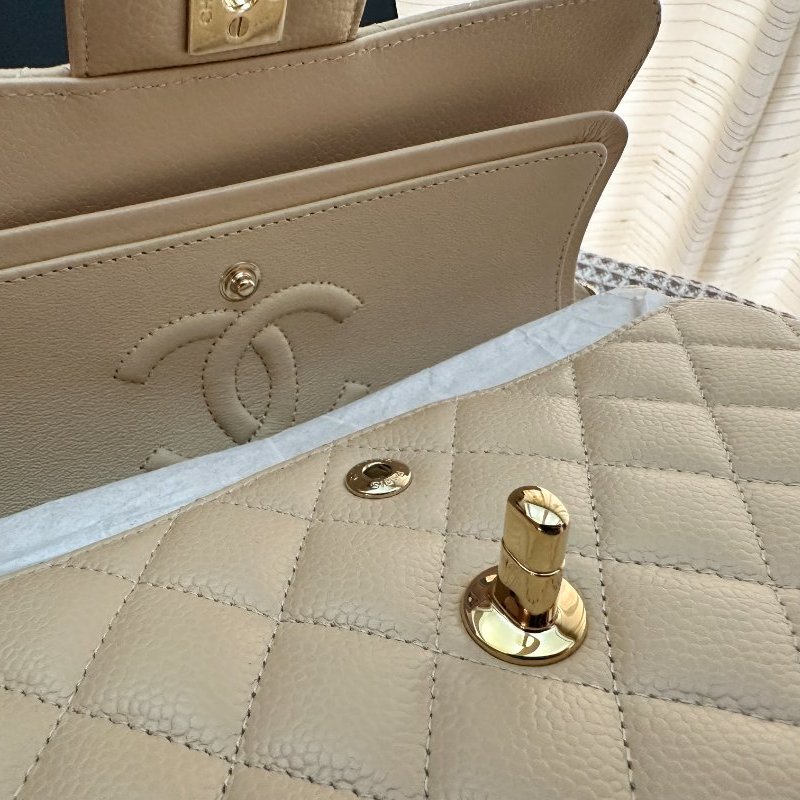 Chanel Classic Flap Small cf23 Caviar Beige 米色荔枝皮 金扣 晶片款 全新-10