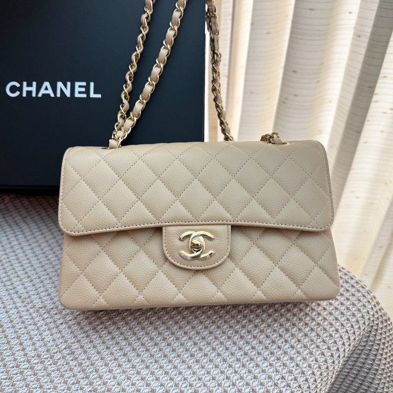 Chanel Classic Flap Small cf23 Caviar Beige 米色荔枝皮 金扣 晶片款 全新-1