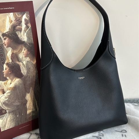 【全新】COACH Brooklyn 28 hobo徽標Logo按扣開合粒面流浪漢包手提單肩包 中號 黑色