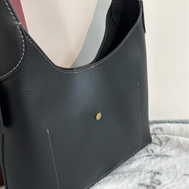 【全新】COACH Brooklyn 28 hobo徽標Logo按扣開合粒面流浪漢包手提單肩包 中號 黑色-3