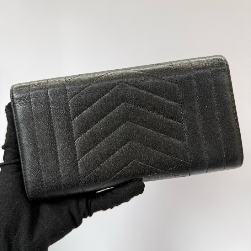 YSL  黑色山形紋牛皮長夾 437469-1