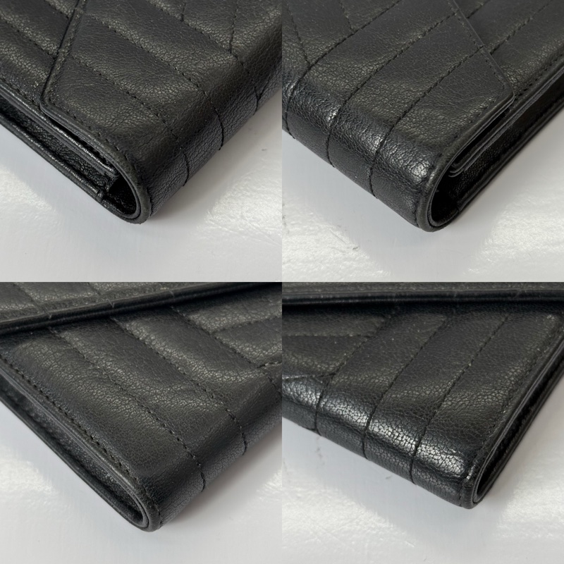 YSL  黑色山形紋牛皮長夾 437469-4