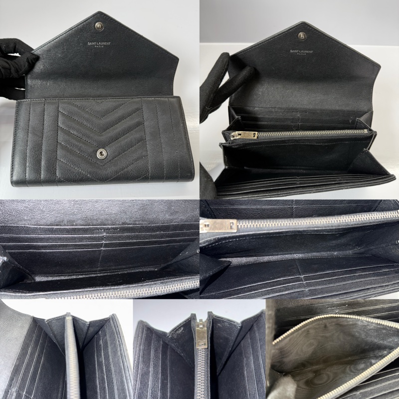 YSL  黑色山形紋牛皮長夾 437469-5