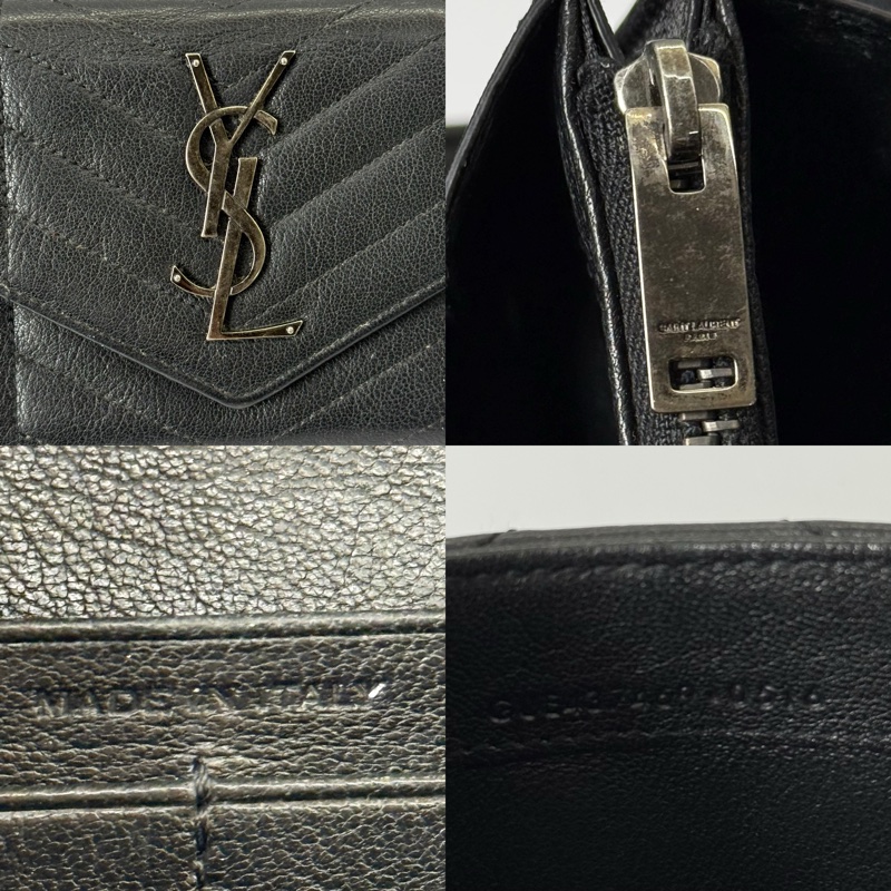 YSL  黑色山形紋牛皮長夾 437469-6